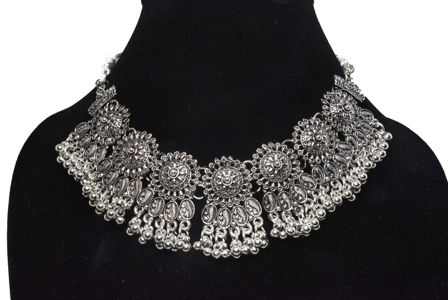 Oxidised Designer Adjustable Drawstring Necklace Choker Set With Earrings