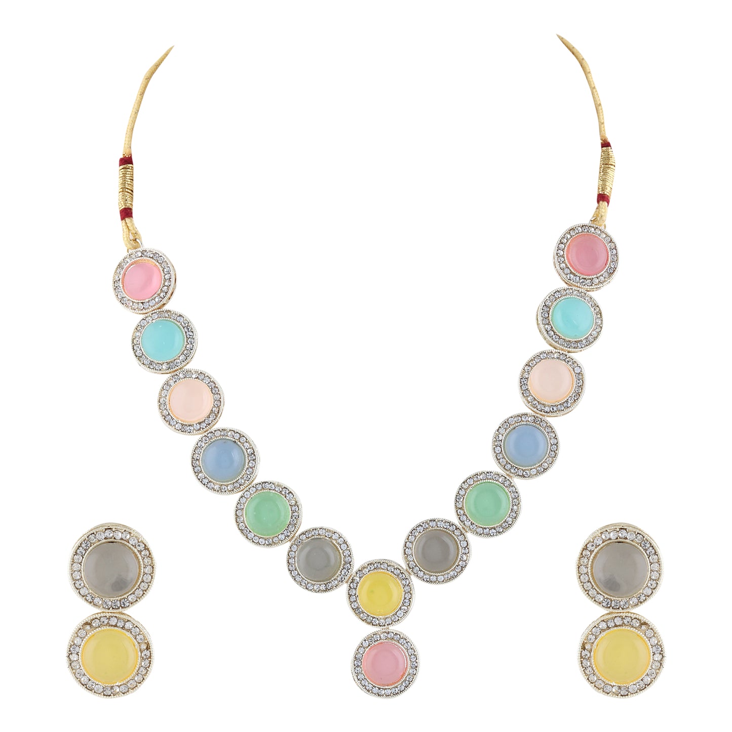 Premium Colorful Round Pastel Stone Necklace and Earrings Set