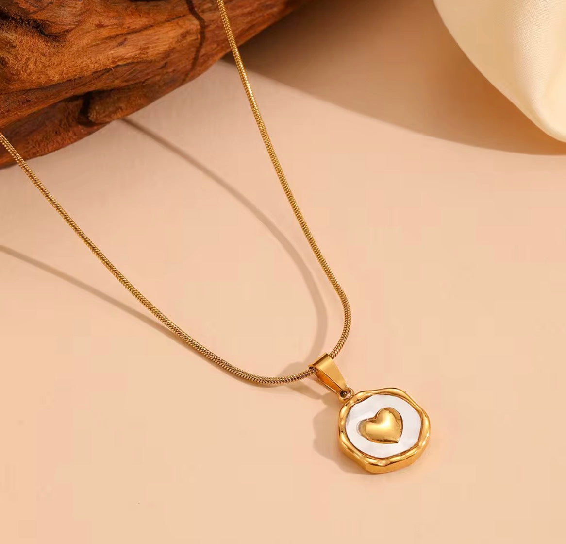 Gold Heart Pendant Necklace for Women – Elegant Round Love Necklace with White Enamel | Minimal Daily Wear Jewelry