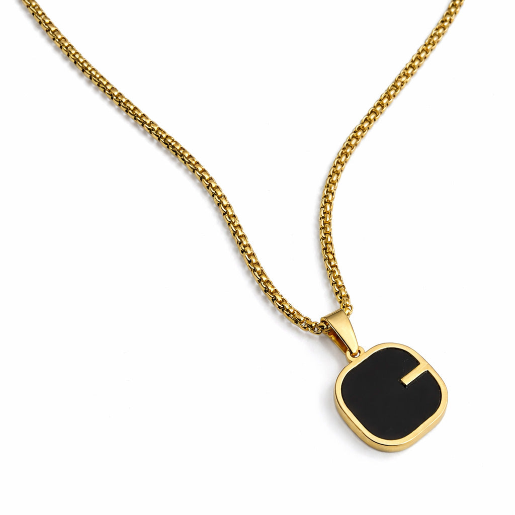 Gold Plated Black Pendant Necklace – Minimal Stainless Steel Chain (Unisex)