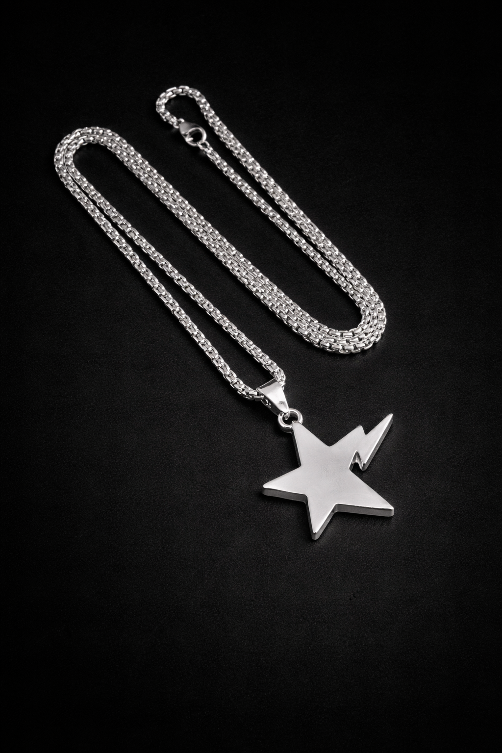 Lightning Star Pendant Necklace – Stainless Steel Minimalist Chain (Unisex)