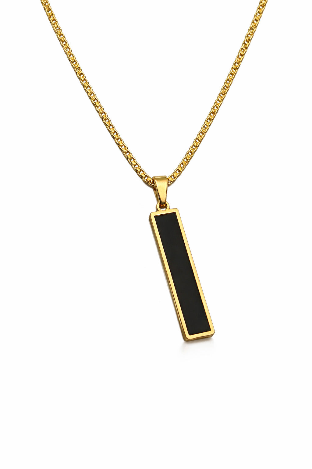 Gold Plated Bar Pendant Necklace – Minimalist Black Inlay Chain (Unisex)