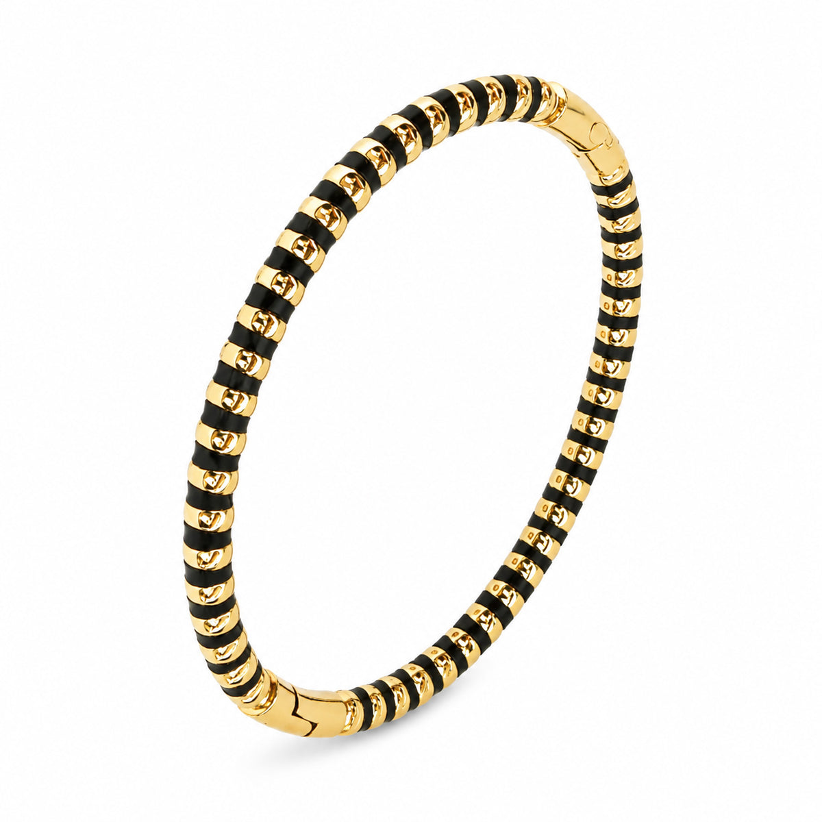 Two-Tone Black and Gold Segmented Bangle – Stainless Steel Designer-Style Cuff