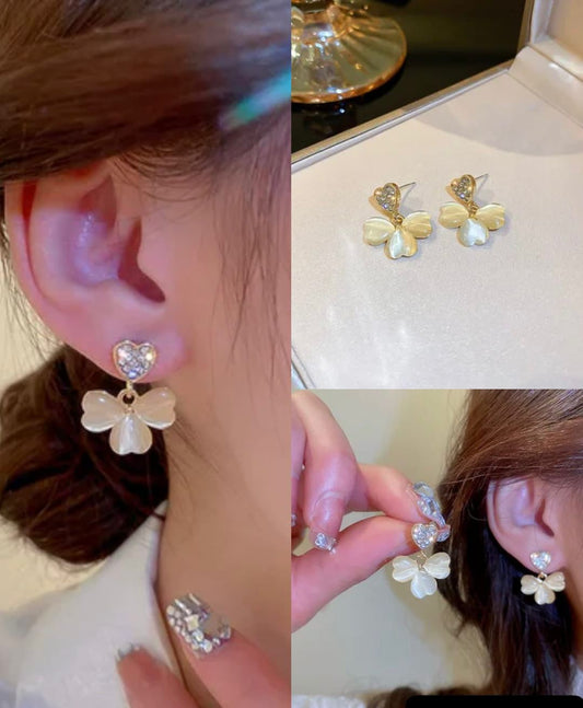 Flower Enamelled AD Stones Studded Korean Push Plugs Earrings