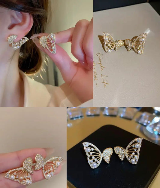 Golden Butterfly AD Stones Studded Push Plugs Earrings