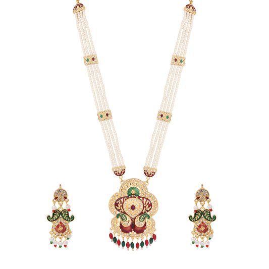 Designer Multi-Layer Pearl & Kundan Pendant Necklace Set with Matching Earrings - Perfect for Weddings & Festive Celebrations