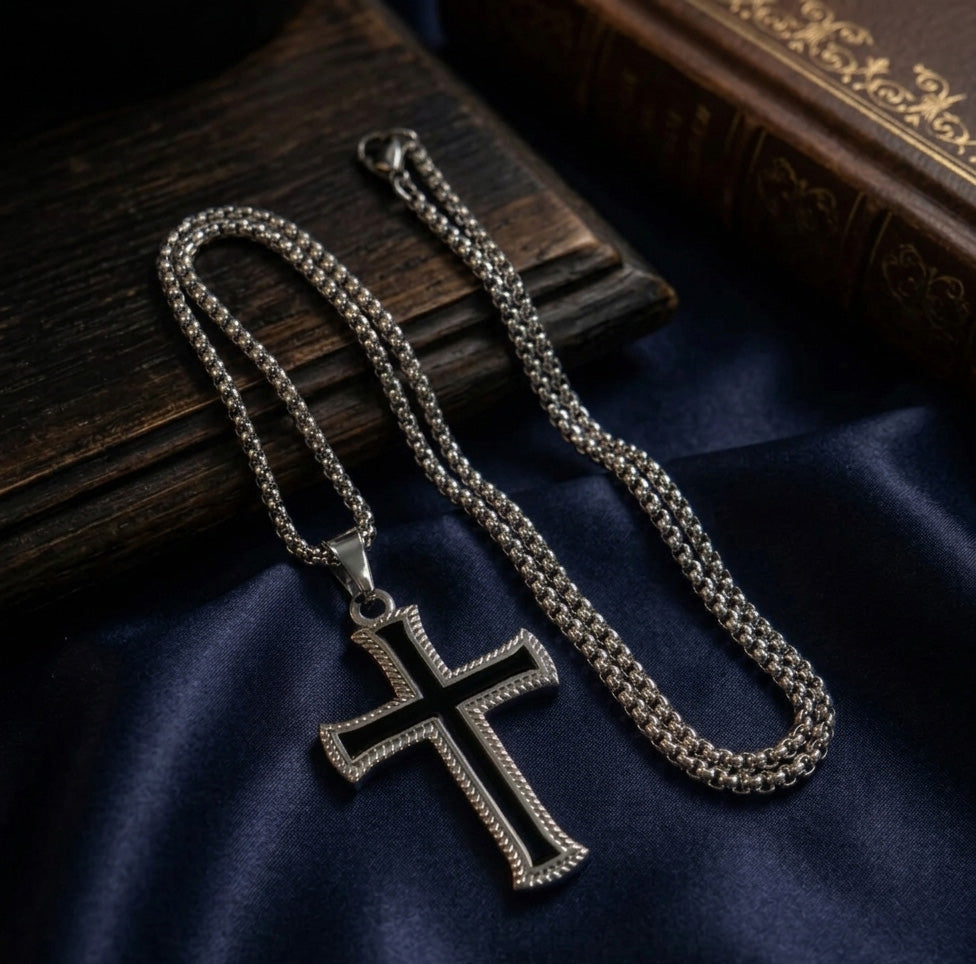 Classic Black Cross Pendant Necklace for Men & Women | Stainless Steel Unisex Chain Pendant | Gothic Streetwear Jewelry