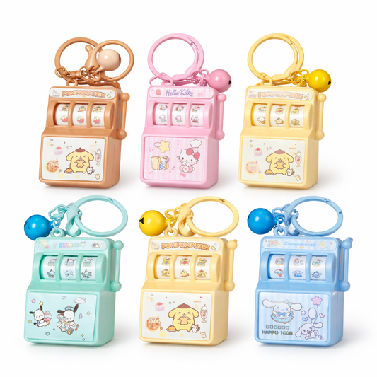 Cute Mini Slot Machine Keychain Toy – Push Lever Rolling Spinner Keyring for Kids & Girls | Random Colors |