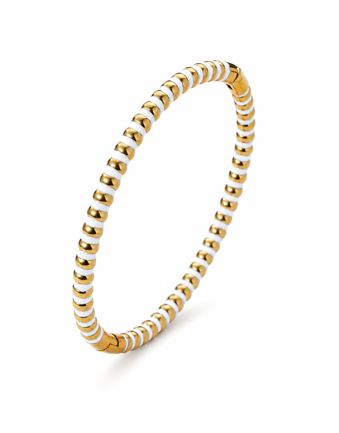 Two-Tone White and Golden Segmented Bangle – Stainless Steel Designer-Style Cuff