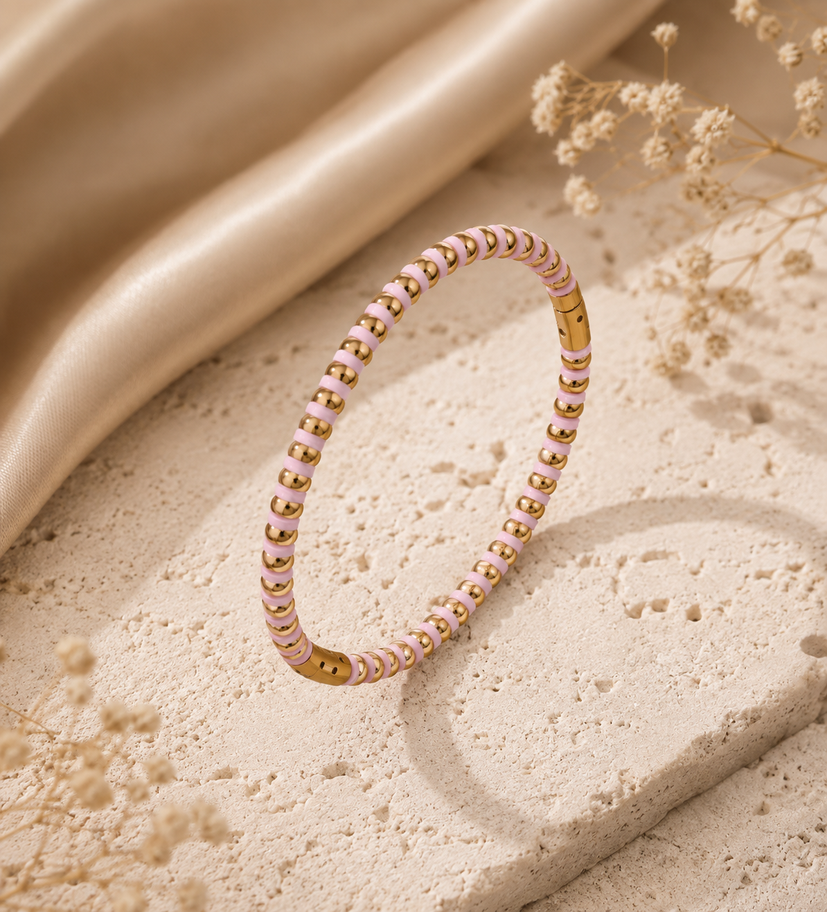 Two-Tone White and Golden Segmented Bangle – Stainless Steel Designer-Style Cuff