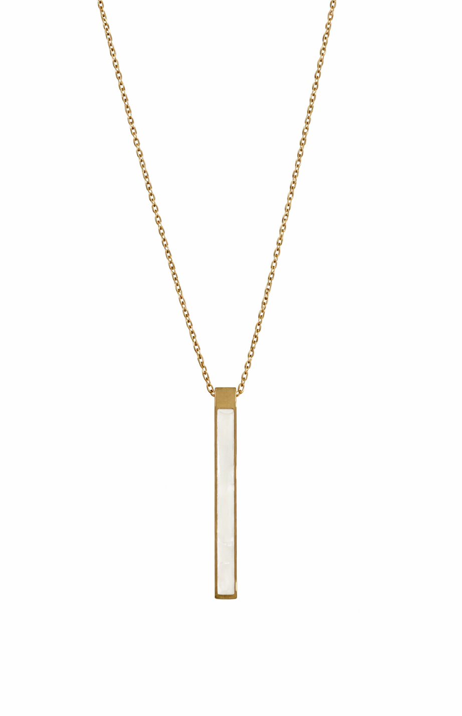 Minimalist Golden Vertical Bar Pendant Necklace with White Inlay for Women – Elegant Daily Wear Jewellery