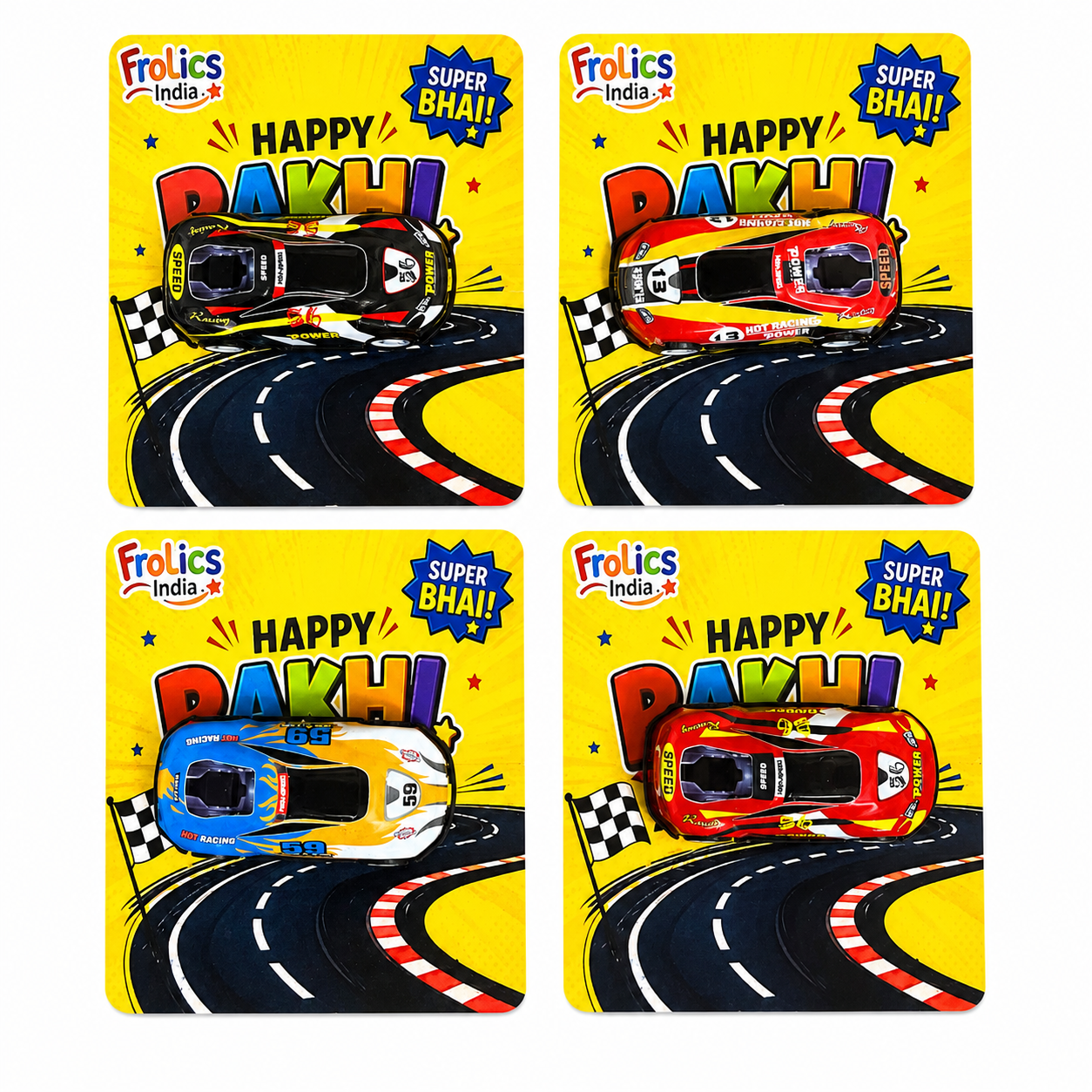 Push Back Toy Car Rakhi for Brother | Racing Car Rakhi with Premium Greeting Card | Reusable Rakhi Gift | Fun Raksha Bandhan Gift for Kids & Brothers