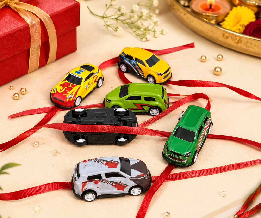 Push Back Toy Car Rakhi for Brother | Racing Car Rakhi with Premium Greeting Card | Reusable Rakhi Gift | Fun Raksha Bandhan Gift for Kids & Brothers