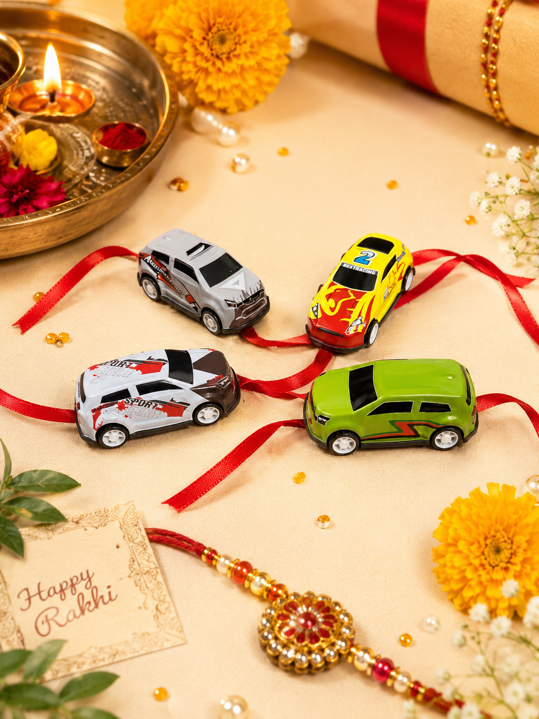 Push Back Toy Car Rakhi for Brother | Racing Car Rakhi with Premium Greeting Card | Reusable Rakhi Gift | Fun Raksha Bandhan Gift for Kids & Brothers