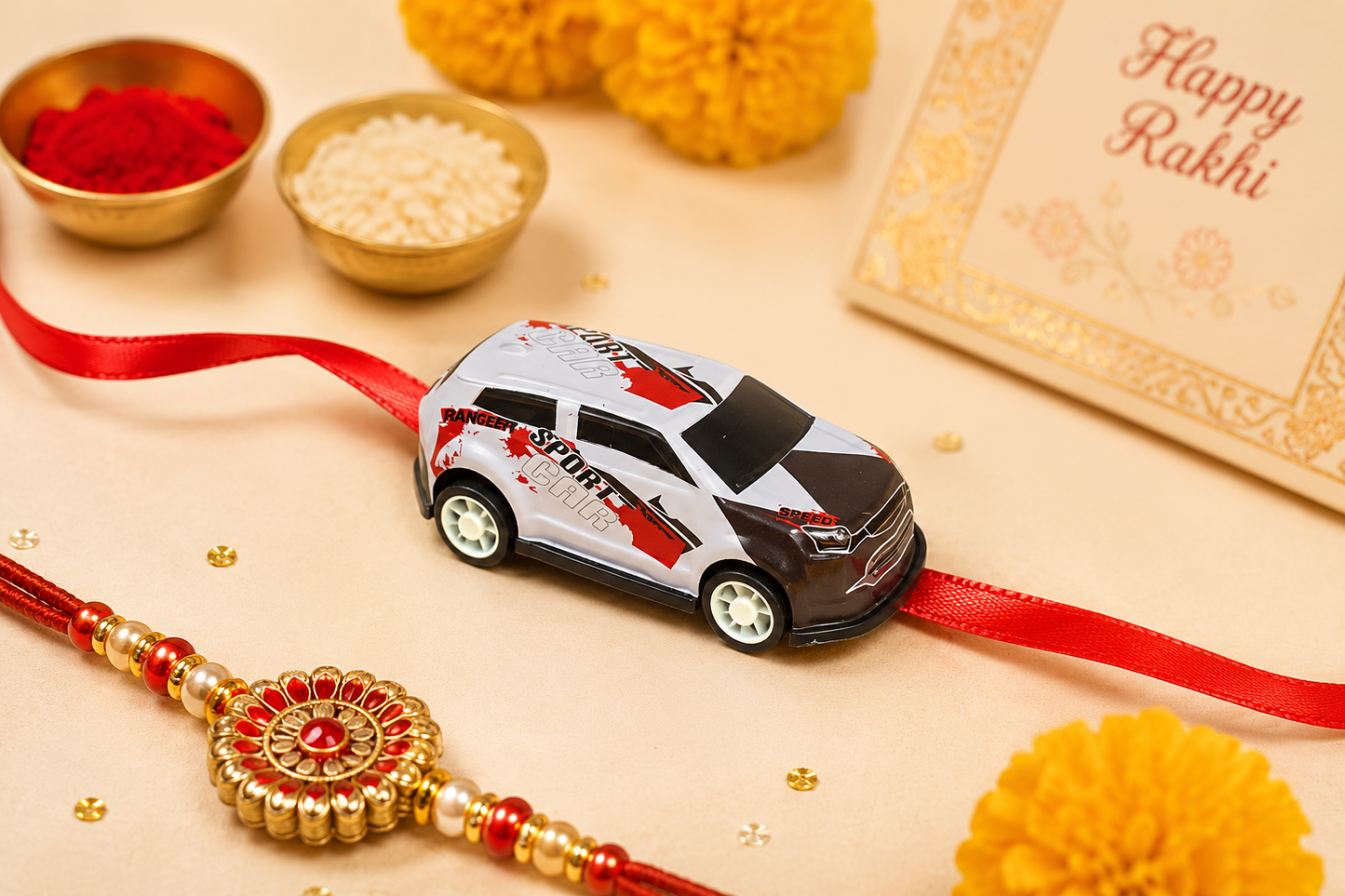 Push Back Toy Car Rakhi for Brother | Racing Car Rakhi with Premium Greeting Card | Reusable Rakhi Gift | Fun Raksha Bandhan Gift for Kids & Brothers