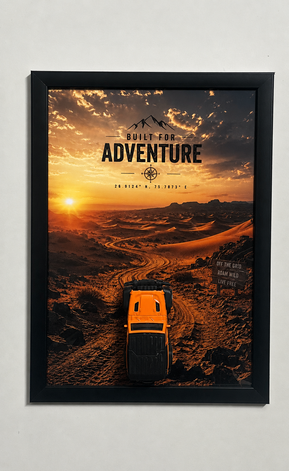 3D Thar Mountain Adventure Wall Frame | Premium Die-Cast Car Wall Art | Automotive Home Décor