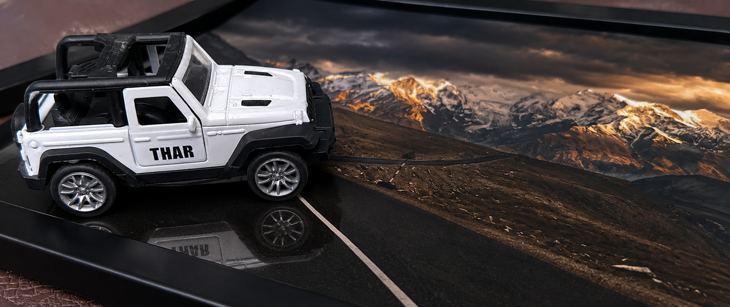 3D Thar Mountain Adventure Wall Frame | Premium Die-Cast Car Wall Art | Automotive Home Décor