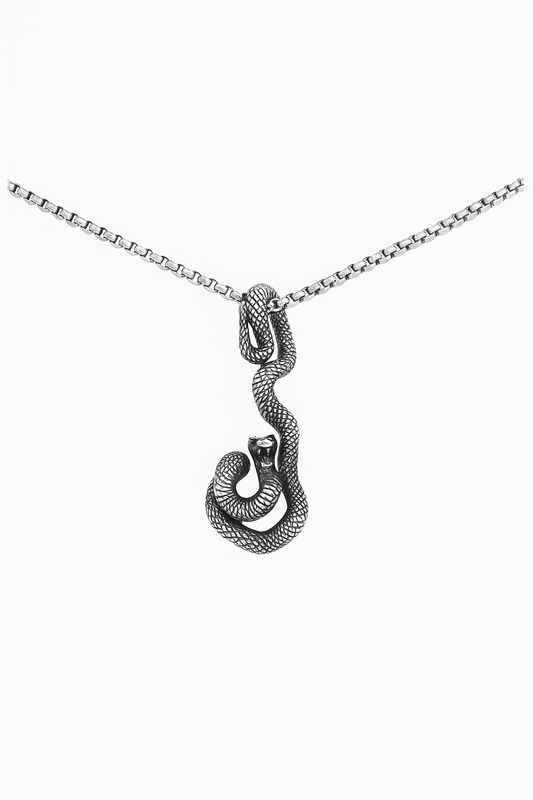 Stylish Silver Snake Pendant Necklace for Men | Stainless Steel Cobra Chain | Trendy Gothic Jewellery | Antique Silver Finish