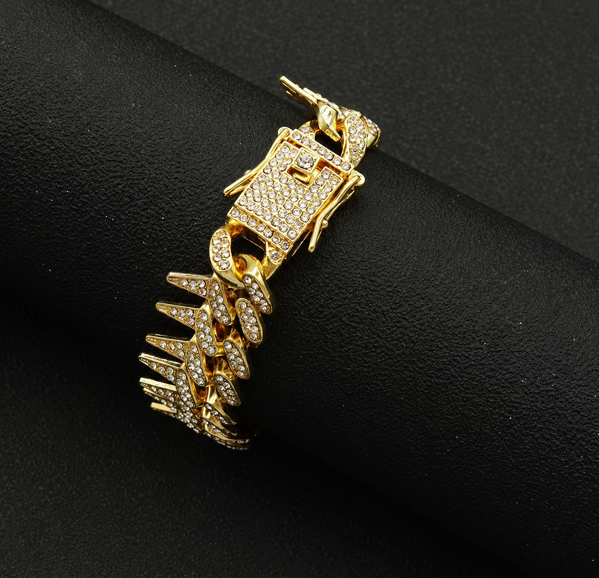 Iced Out Spiked Cuban Link Bracelet – Gold Plated Bling Statement Wristband