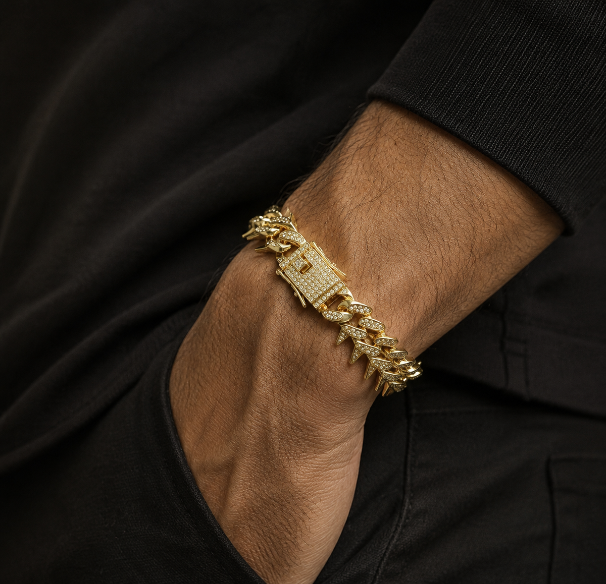 Iced Out Spiked Cuban Link Bracelet – Gold Plated Bling Statement Wristband