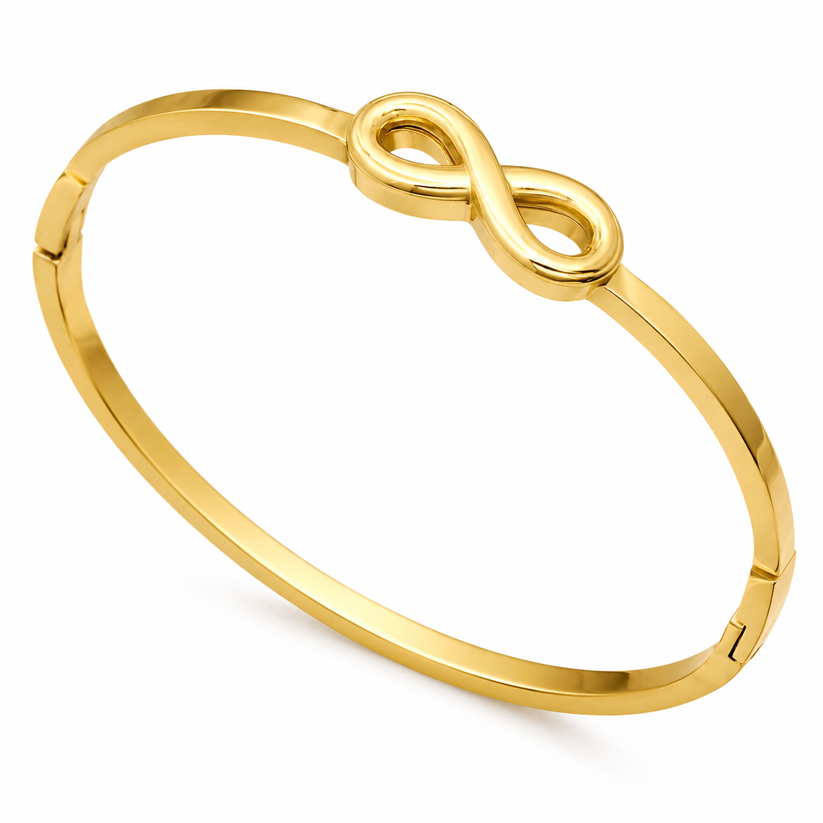 Eternal Infinity Gold Plated Bangle – Minimalist Hinged Cuff Bracelet