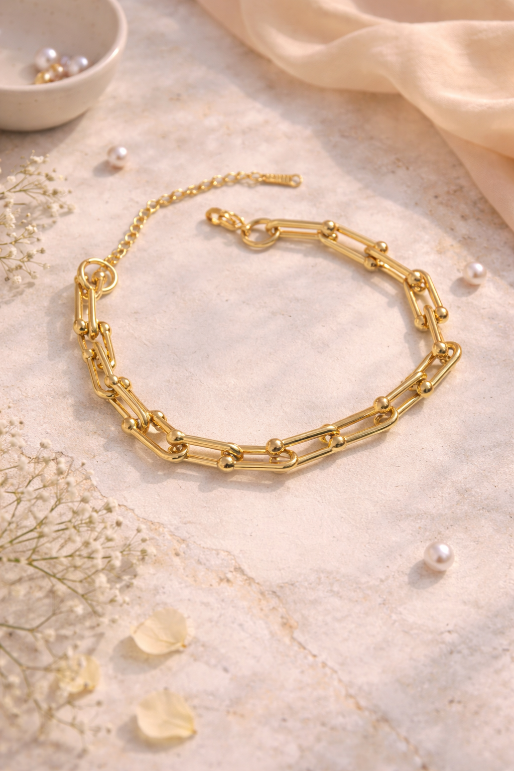 Gold Plated Link Chain Bracelet – Trendy Adjustable Minimalist Bracelet for Women