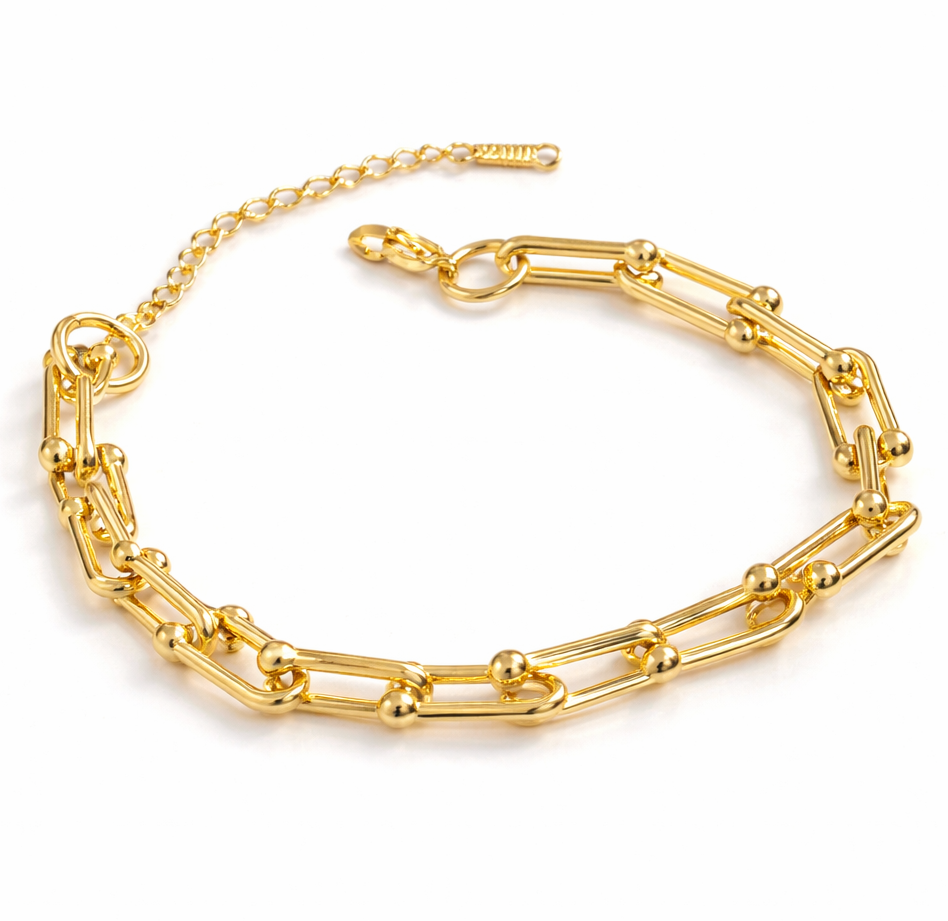 Gold Plated Link Chain Bracelet – Trendy Adjustable Minimalist Bracelet for Women