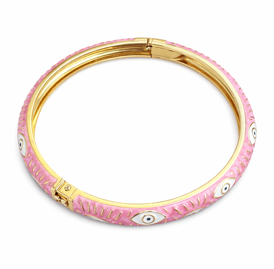Evil Eye Enamel Bangle Bracelet – Front Openable Gold Finish | Adjustable Size (2-4 to 2-8)