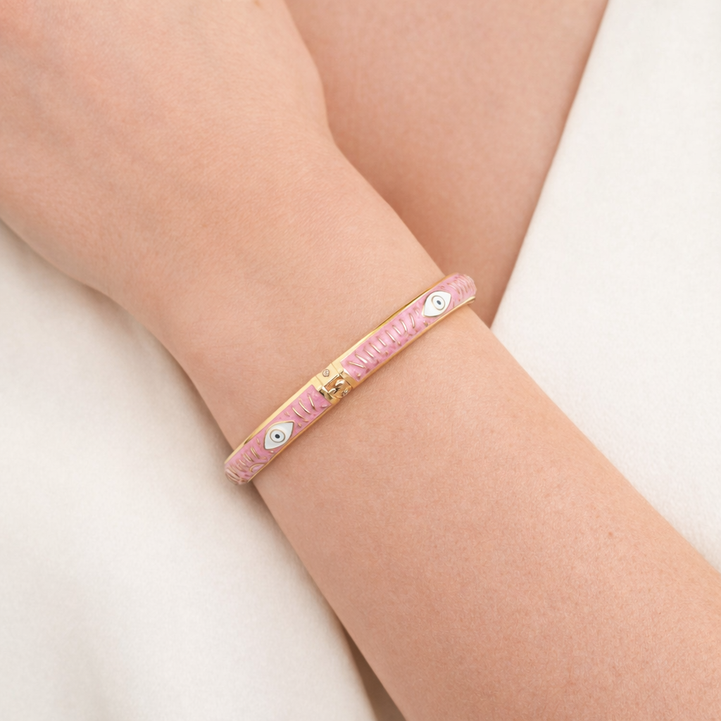 Evil Eye Enamel Bangle Bracelet – Front Openable Gold Finish | Adjustable Size (2-4 to 2-8)
