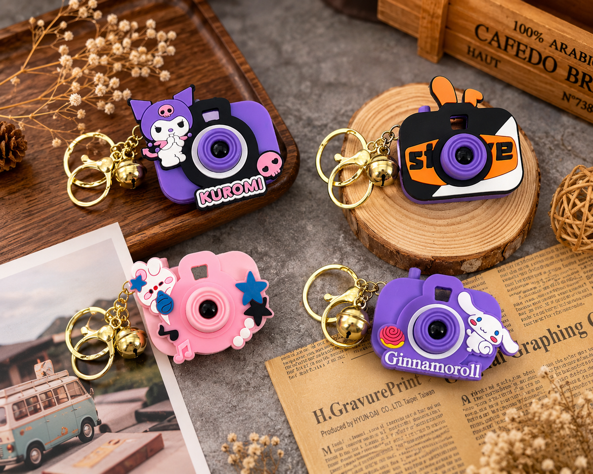 Mini Toy Camera Keychain with Vibrant Cartoon Projection | Cute Multi-Character Pocket Projector Fun Accessory | Random Colors and Characters | Pack of 2 Pcs