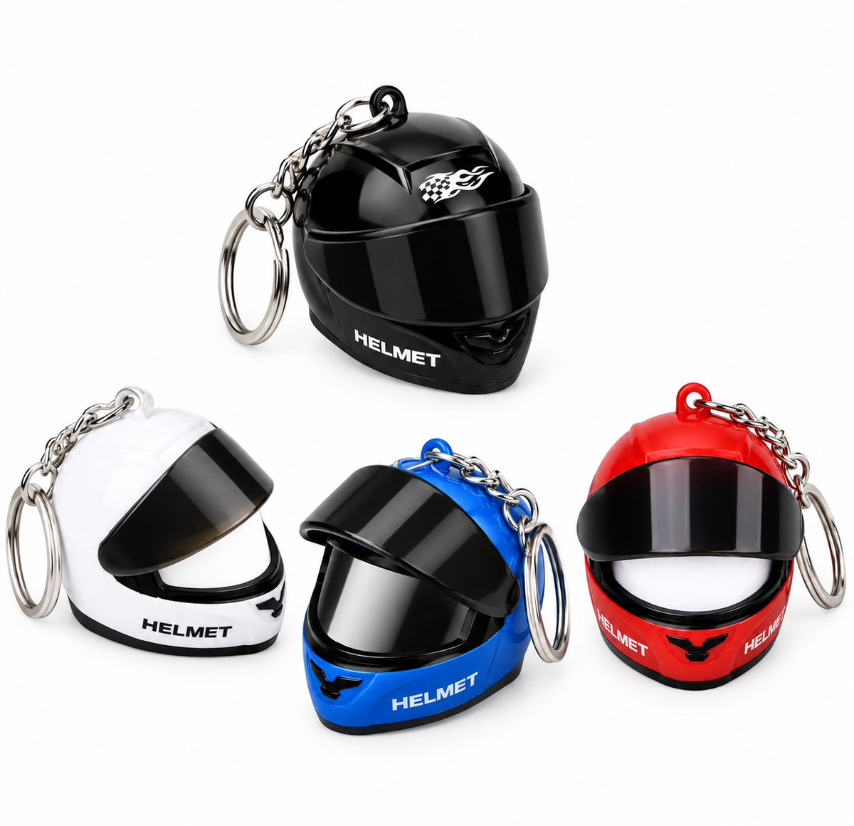 Glow in the Dark Helmet Keychain with LED Light-Up Visor | Motorcycle Biker Keyring | Random Colors