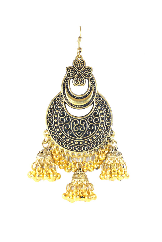 Multiple Jhumki Style Golden Antique Fish Hook Earrings