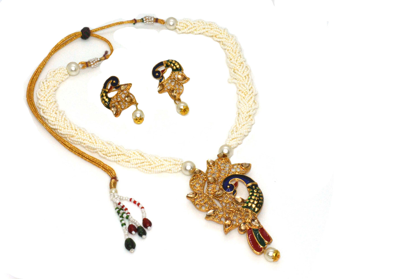 Designer Multi-Layer Peacock Style Pendant Necklace Set with Matching Earrings - Perfect for Weddings & Festive Celebrations