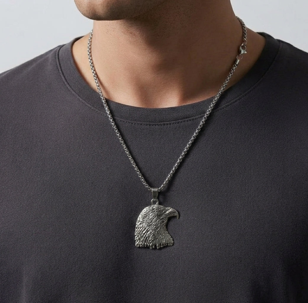 Eagle Pendant Necklace for Men & Women – Alloy Eagle Locket with Stainless Steel Chain