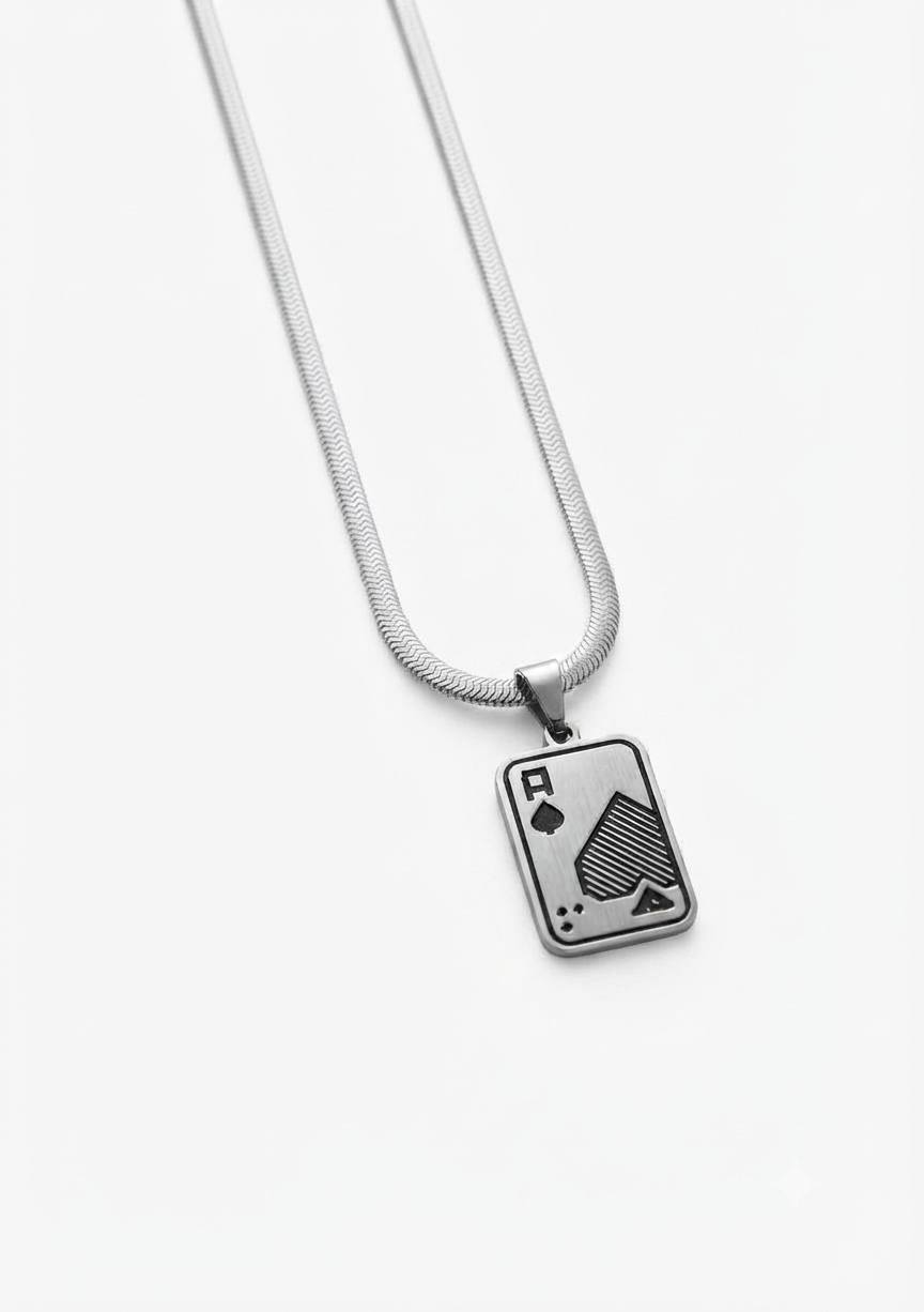 Ace of Spades Stainless Steel Pendant Necklace – 55 cm Snake Chain