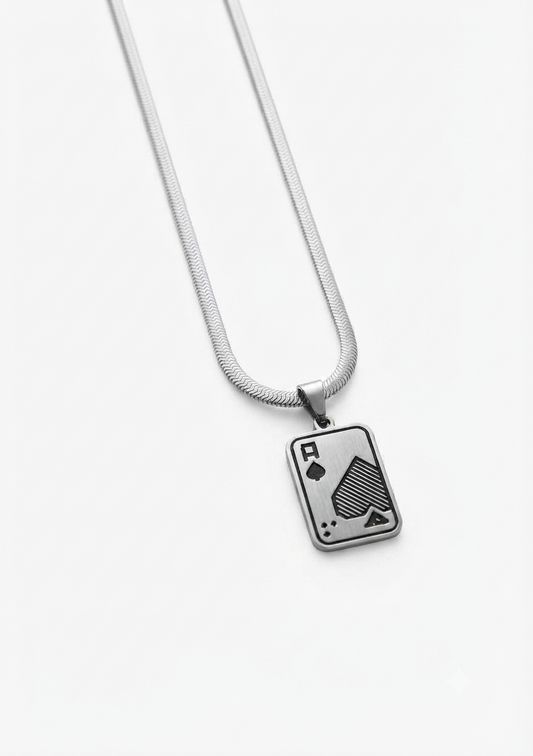 Ace of Spades Stainless Steel Pendant Necklace – 55 cm Snake Chain
