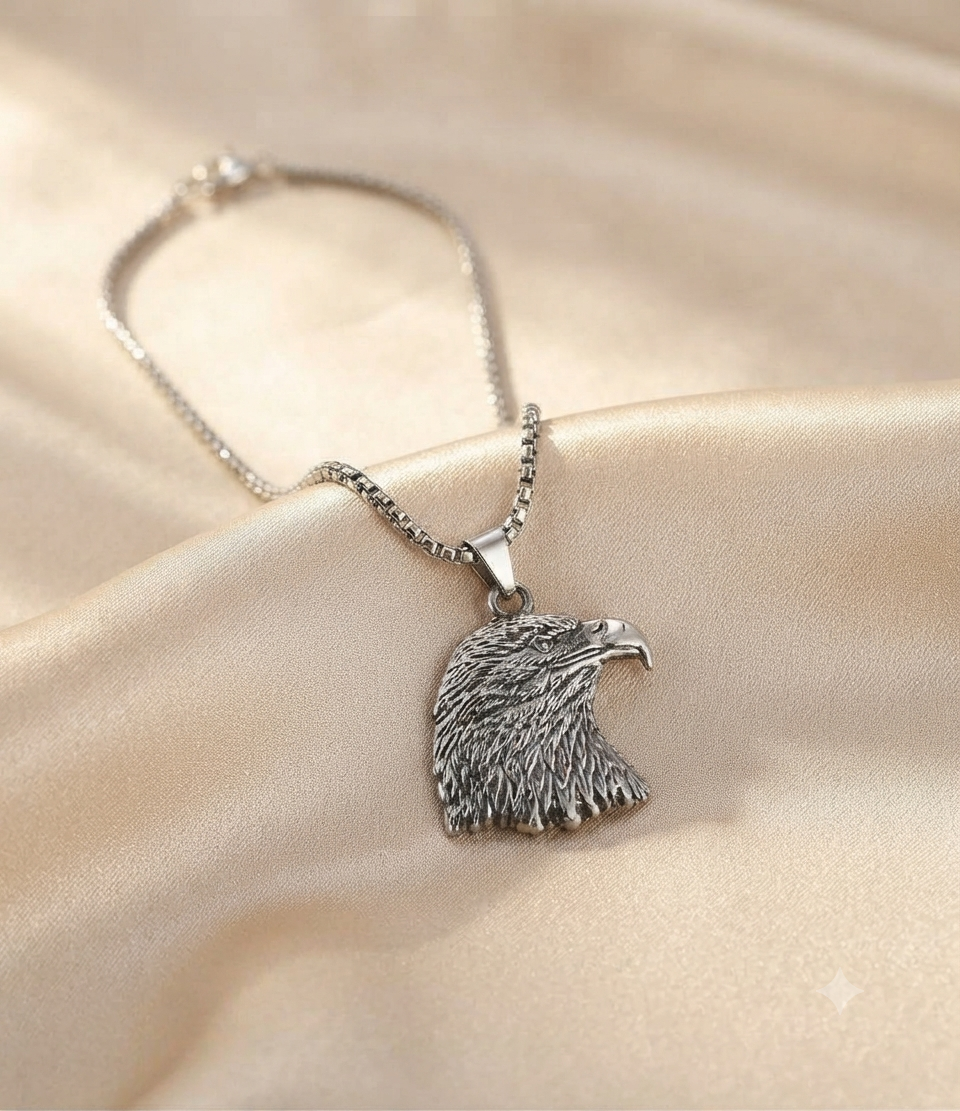 Eagle Pendant Necklace for Men & Women – Alloy Eagle Locket with Stainless Steel Chain