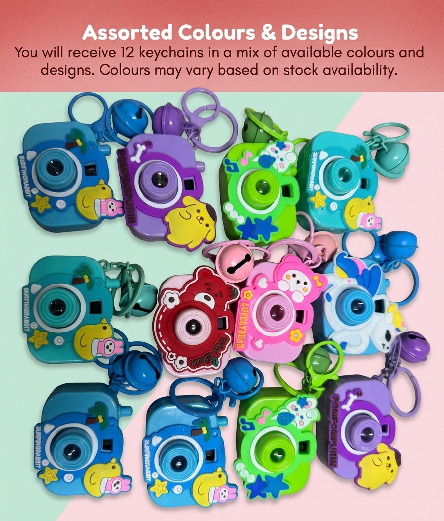 Mini Toy Camera Keychain with Vibrant Cartoon Projection | Cute Multi-Character Pocket Projector Fun Accessory | Random Colors and Characters