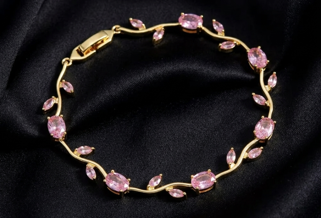 Blush Tulip Bracelet – Gold Plated Pink Crystal Floral Chain for Women