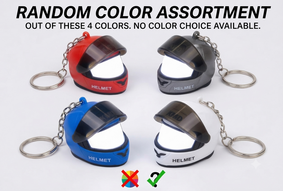 Glow in the Dark Helmet Keychain with LED Light-Up Visor | Motorcycle Biker Keyring | Random Colors