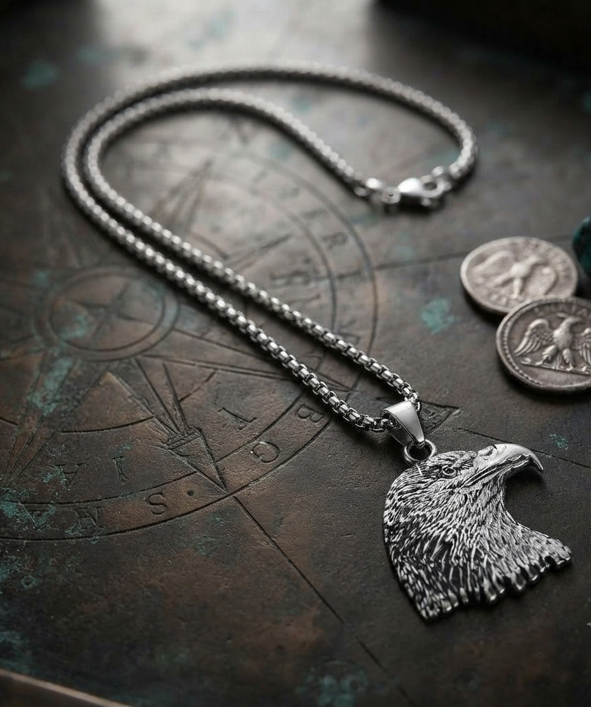 Eagle Pendant Necklace for Men & Women – Alloy Eagle Locket with Stainless Steel Chain
