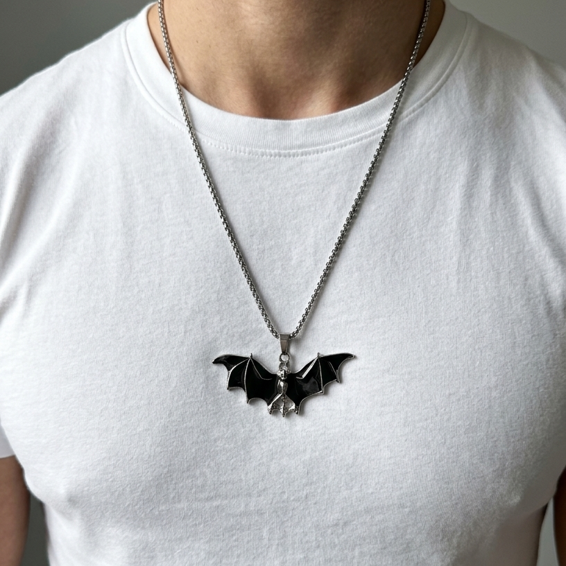 Gothic Bat Pendant Necklace for Men & Women | Dark Aesthetic Stainless Steel Chain | Unisex Statement Jewelry