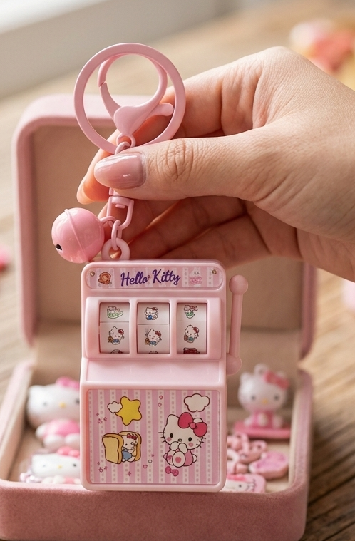Cute Mini Slot Machine Keychain Toy – Push Lever Rolling Spinner Keyring for Kids & Girls | Random Colors |