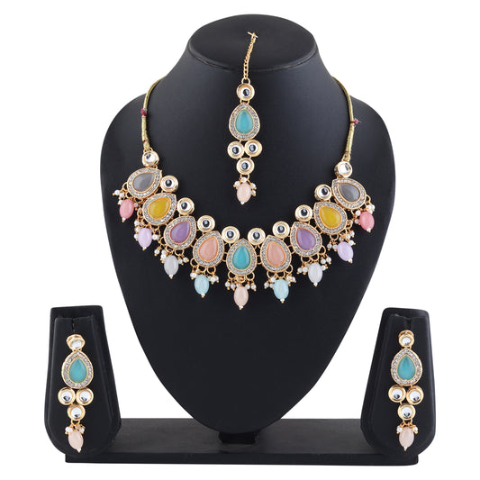 Multicolor Kundan Necklace and Earring Set – Traditional Indian Jewelry for Women