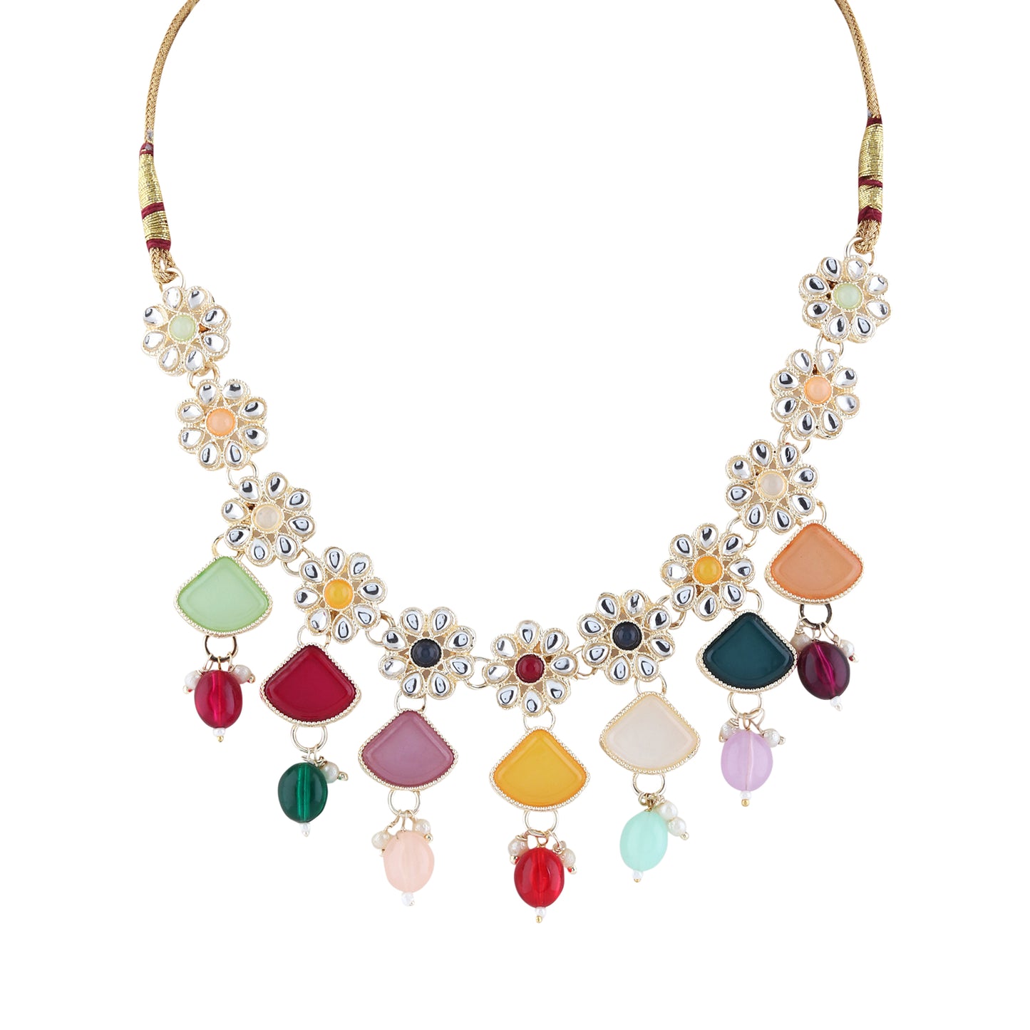 Multicolor Kundan Necklace and Earring Set – Traditional Indian Jewelry for Women