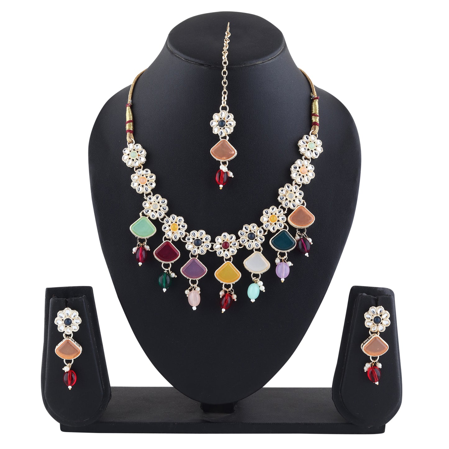 Multicolor Kundan Necklace and Earring Set – Traditional Indian Jewelry for Women