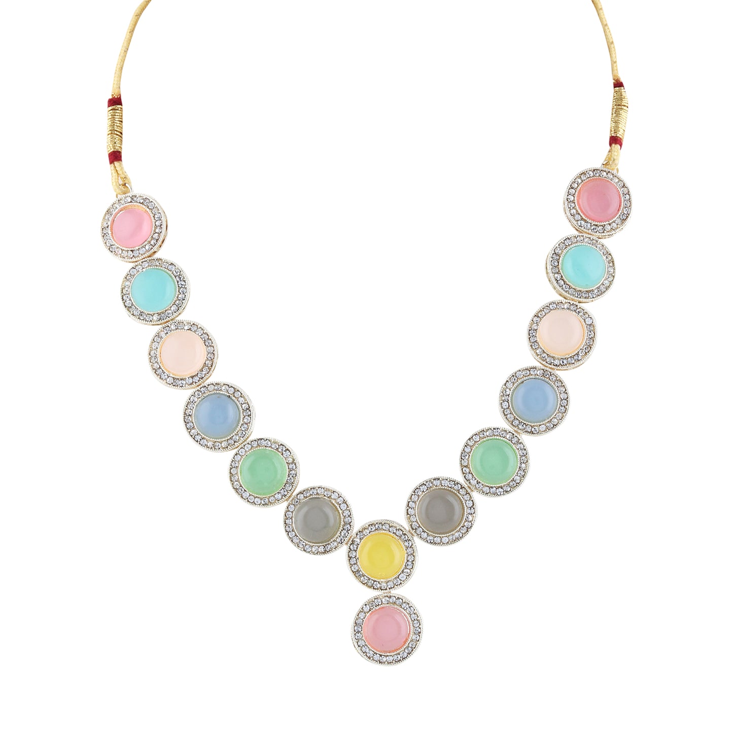 Premium Colorful Round Pastel Stone Necklace and Earrings Set