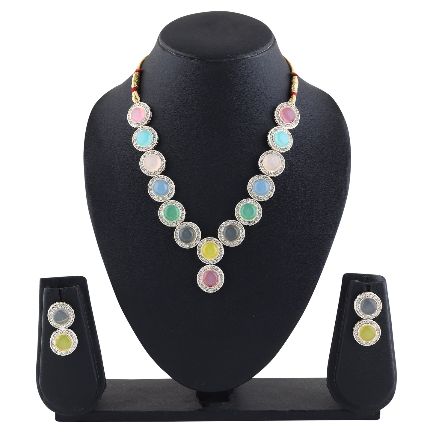 Premium Colorful Round Pastel Stone Necklace and Earrings Set