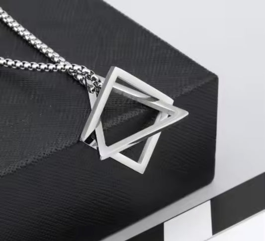 Modern Geometric Stainless Silver Pendant Necklace for Men & Women