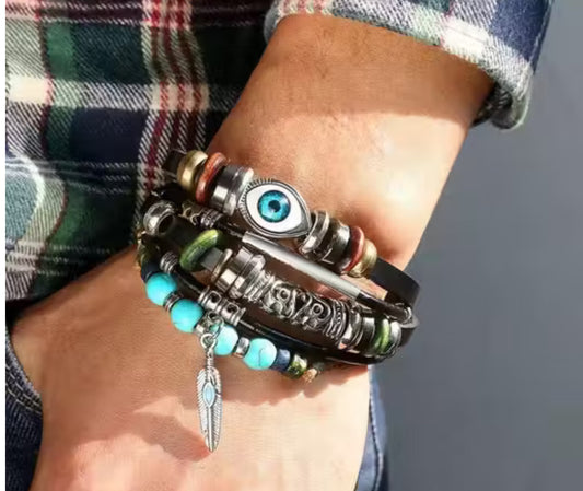 Boho Evil Eye Bracelet Set – Multilayer Beaded Charm Unisex Bracelets